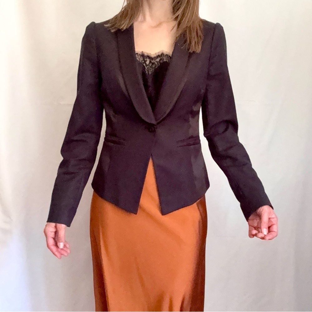 Anthropologie Elevenses Black Tuxedo Blazer Tailored Suit Jacket Size 2
